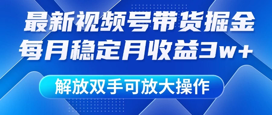 最新视频号带货掘金项目，每月稳定月收益3w+，解放双手，可放大操作网创-网赚-电商-tk-出海-AI-抖音-快手-小红书-视频号-玩法-创业-小程序-公众号-私域-s粉网创智库