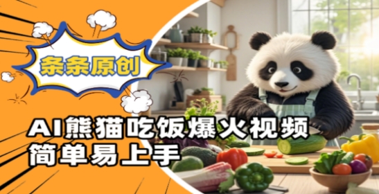 Ai熊猫吃饭爆火视频，条条原创，简单易上手网创-网赚-电商-tk-出海-AI-抖音-快手-小红书-视频号-玩法-创业-小程序-公众号-私域-s粉网创智库