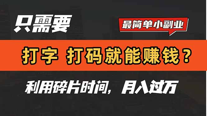 只需要打字，打码，就能赚钱？简单的赚钱小副业，利用碎片时间，月入过万网创-网赚-电商-tk-出海-AI-抖音-快手-小红书-视频号-玩法-创业-小程序-公众号-私域-s粉网创智库