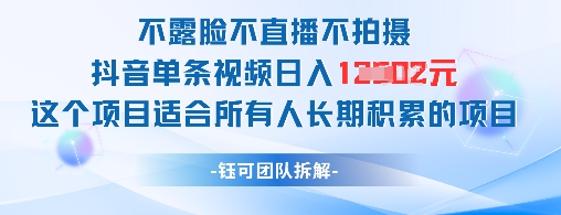 不露脸不直播不拍摄抖音单条视频日入1k+这个项目适合所有人长期积累的项目网创-网赚-电商-tk-出海-AI-抖音-快手-小红书-视频号-玩法-创业-小程序-公众号-私域-s粉网创智库
