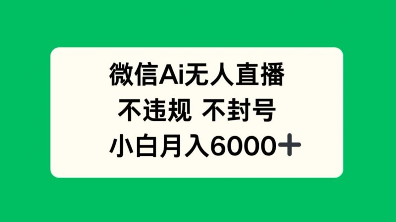 微信AI无人直播，不违规 不封号 ，小白月入6000+网创-网赚-电商-tk-出海-AI-抖音-快手-小红书-视频号-玩法-创业-小程序-公众号-私域-s粉网创智库
