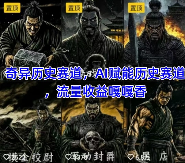 抖音奇异历史赛道,AI赋能历史赛道,流量收益嘎嘎香,狂撸伙伴计划网创-网赚-电商-tk-出海-AI-抖音-快手-小红书-视频号-玩法-创业-小程序-公众号-私域-s粉网创智库