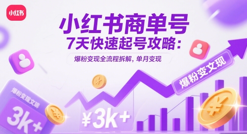 小红书商单号7天快速起号攻略：爆粉变现全流程拆解，单月变现3k+网创-网赚-电商-tk-出海-AI-抖音-快手-小红书-视频号-玩法-创业-小程序-公众号-私域-s粉网创智库