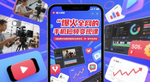 爆火全网的手机短视频变现课，0基础教你拍摄剪辑涨粉运营变现，用一部手机挣钱网创-网赚-电商-tk-出海-AI-抖音-快手-小红书-视频号-玩法-创业-小程序-公众号-私域-s粉网创智库