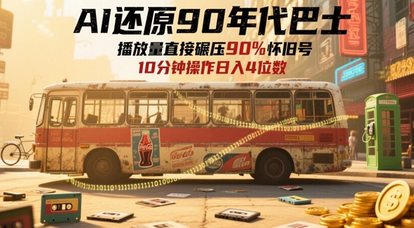 AI还原90年代巴士，一帧就让70后泪崩，播放量直接碾压90%怀旧号，每天操作十分钟，日入四位数网创-网赚-电商-tk-出海-AI-抖音-快手-小红书-视频号-玩法-创业-小程序-公众号-私域-s粉网创智库