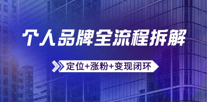 个人品牌全流程拆解：定位+涨粉+变现闭环，微信生态运营与资源整合网创-网赚-电商-tk-出海-AI-抖音-快手-小红书-视频号-玩法-创业-小程序-公众号-私域-s粉网创智库
