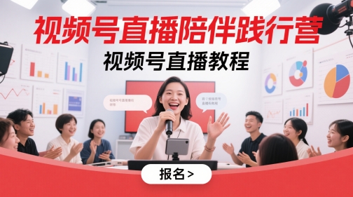 视频号直播陪伴践行营，视频号直播教程网创-网赚-电商-tk-出海-AI-抖音-快手-小红书-视频号-玩法-创业-小程序-公众号-私域-s粉网创智库