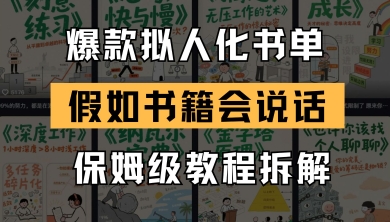最新爆款拟人化书单玩法，假如书籍会说话，保姆级教程网创-网赚-电商-tk-出海-AI-抖音-快手-小红书-视频号-玩法-创业-小程序-公众号-私域-s粉网创智库