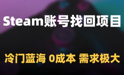 Steam账号找回项目，冷门蓝海，0成本，需求极大网创-网赚-电商-tk-出海-AI-抖音-快手-小红书-视频号-玩法-创业-小程序-公众号-私域-s粉网创智库