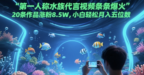 第一人称水族代言视频条条爆火，20条作品涨粉8.5W，小白轻松月入五位数网创-网赚-电商-tk-出海-AI-抖音-快手-小红书-视频号-玩法-创业-小程序-公众号-私域-s粉网创智库