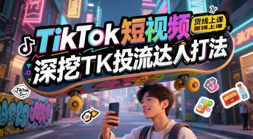 TikTok短视频带货线上课,深挖TK投流达人打法网创-网赚-电商-tk-出海-AI-抖音-快手-小红书-视频号-玩法-创业-小程序-公众号-私域-s粉网创智库
