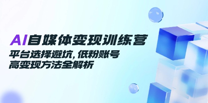 AI自媒体变现训练营，平台选择避坑，低粉账号高变现方法全解析网创-网赚-电商-tk-出海-AI-抖音-快手-小红书-视频号-玩法-创业-小程序-公众号-私域-s粉网创智库