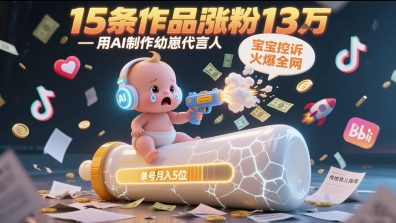 用AI制作幼崽代言人，宝宝的控诉火爆全网，15条作品涨粉13W，单号月入5位数实操教程网创-网赚-电商-tk-出海-AI-抖音-快手-小红书-视频号-玩法-创业-小程序-公众号-私域-s粉网创智库