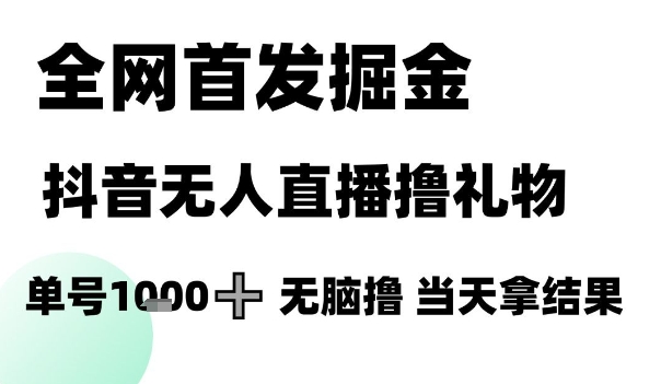 全网首发掘金抖音无人直播撸礼物，单号1k +无脑撸，当天拿结果【揭秘】网创-网赚-电商-tk-出海-AI-抖音-快手-小红书-视频号-玩法-创业-小程序-公众号-私域-s粉网创智库