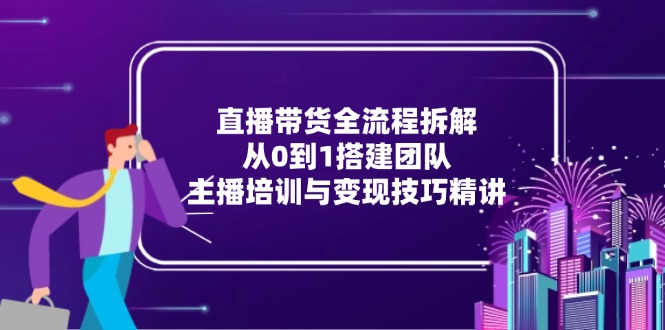 直播带货全流程拆解：从0到1搭建团队，主播培训与变现技巧精讲网创-网赚-电商-tk-出海-AI-抖音-快手-小红书-视频号-玩法-创业-小程序-公众号-私域-s粉网创智库