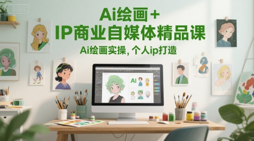 Ai绘画+IP商业自媒体精品课，Ai绘画实操，个人ip打造网创-网赚-电商-tk-出海-AI-抖音-快手-小红书-视频号-玩法-创业-小程序-公众号-私域-s粉网创智库