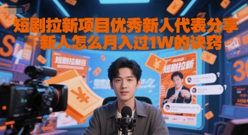 短剧拉新项目优秀新人代表分享新人怎么月入过1W的诀窍网创-网赚-电商-tk-出海-AI-抖音-快手-小红书-视频号-玩法-创业-小程序-公众号-私域-s粉网创智库