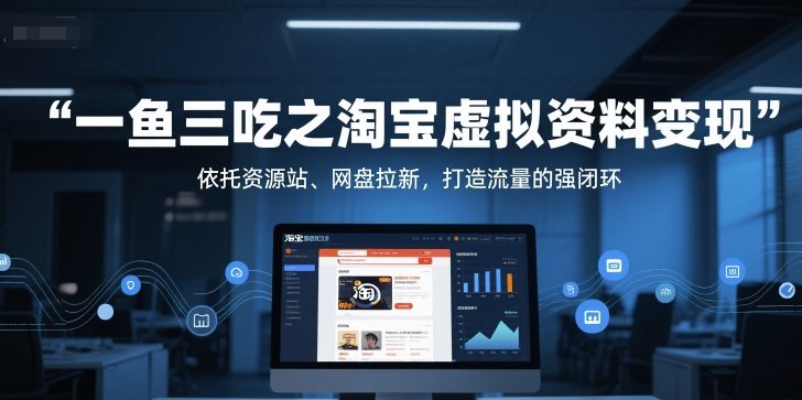 一鱼三吃之淘宝虚拟资料变现，依托资源站、网盘拉新，打造流量的强闭环网创-网赚-电商-tk-出海-AI-抖音-快手-小红书-视频号-玩法-创业-小程序-公众号-私域-s粉网创智库