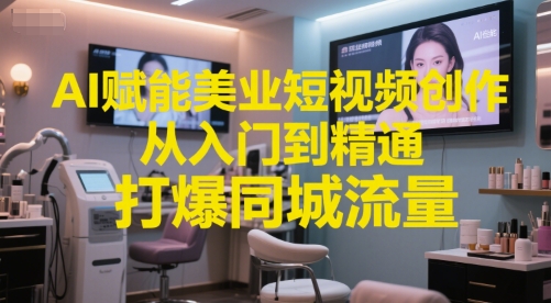 AI赋能美业短视频创作，从入门到精通，打爆同城流量，超级AI工具短视频实操落地网创-网赚-电商-tk-出海-AI-抖音-快手-小红书-视频号-玩法-创业-小程序-公众号-私域-s粉网创智库