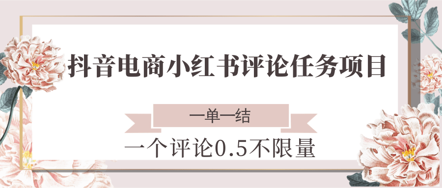 抖音电商小红书评论任务项目,一个评论0.5,一单一结 不限量 - 网创智库网创-网赚-电商-tk-出海-AI-抖音-快手-小红书-视频号-玩法-创业-小程序-公众号-私域-s粉网创智库