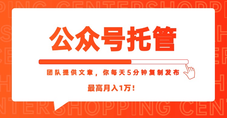 【公众号托管 】我提供文章，你每天５分钟复制发布，最高月入1W网创-网赚-电商-tk-出海-AI-抖音-快手-小红书-视频号-玩法-创业-小程序-公众号-私域-s粉网创智库