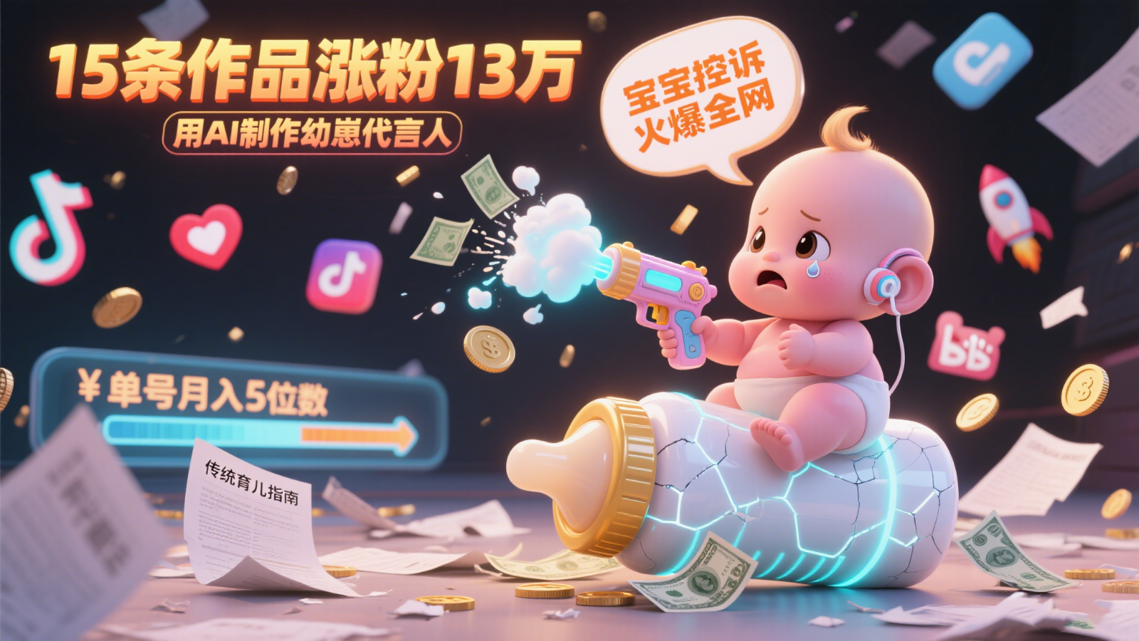 用AI制作幼崽代言人,宝宝的控诉火爆全网,15条作品涨粉13万,单号月入5位数实操教程 - 网创智库网创-网赚-电商-tk-出海-AI-抖音-快手-小红书-视频号-玩法-创业-小程序-公众号-私域-s粉网创智库