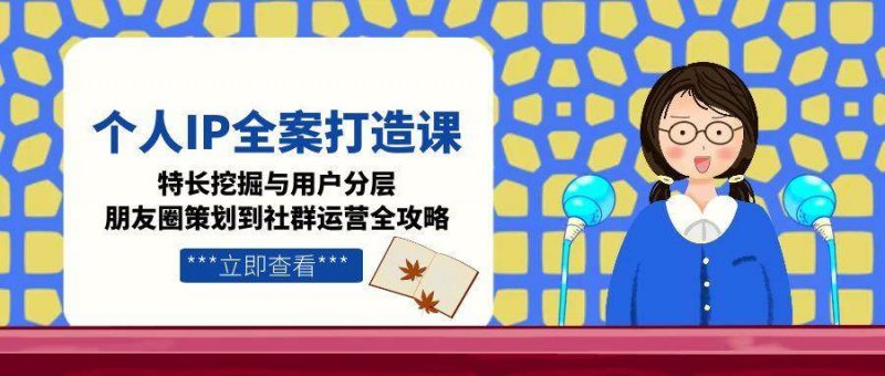 个人IP全案打造课，特长挖掘与用户分层，朋友圈策划到社群运营全攻略网创-网赚-电商-tk-出海-AI-抖音-快手-小红书-视频号-玩法-创业-小程序-公众号-私域-s粉网创智库