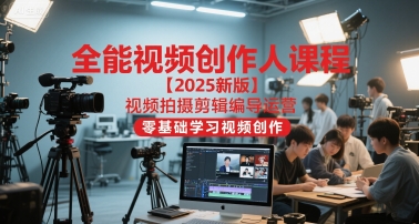 全能视频创作人课程【2025新版】视频拍摄剪辑编导运营，零基础学习视频创作网创-网赚-电商-tk-出海-AI-抖音-快手-小红书-视频号-玩法-创业-小程序-公众号-私域-s粉网创智库