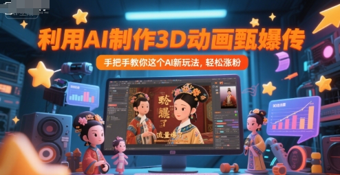 利用AI制作3D动画甄嬛传，流量爆了，手把手教你这个AI新玩法，轻松涨粉网创-网赚-电商-tk-出海-AI-抖音-快手-小红书-视频号-玩法-创业-小程序-公众号-私域-s粉网创智库