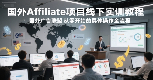 国外Affiliate项目线下实训教程，国外广告联盟从零开始的具体操作全流程网创-网赚-电商-tk-出海-AI-抖音-快手-小红书-视频号-玩法-创业-小程序-公众号-私域-s粉网创智库