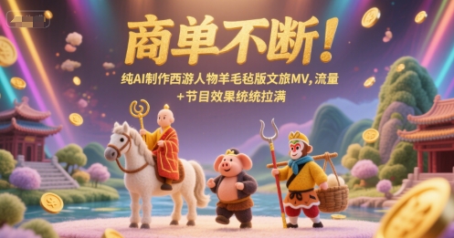 商单不断！纯AI制作西游人物羊毛毡版文旅MV，流量+节目效果统统拉满网创-网赚-电商-tk-出海-AI-抖音-快手-小红书-视频号-玩法-创业-小程序-公众号-私域-s粉网创智库