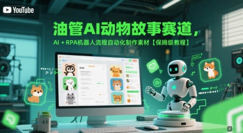 油管AI动物故事赛道，AI+RPA机器人流程自动化制作素材【保姆级教程】网创-网赚-电商-tk-出海-AI-抖音-快手-小红书-视频号-玩法-创业-小程序-公众号-私域-s粉网创智库
