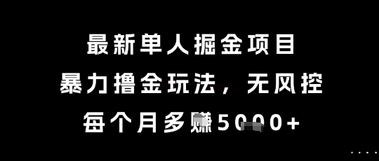 最新单人掘金项目，暴力撸金玩法，无风控，每个月多挣5k+【揭秘】网创-网赚-电商-tk-出海-AI-抖音-快手-小红书-视频号-玩法-创业-小程序-公众号-私域-s粉网创智库