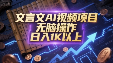 文言文AI视频项目，无脑操作，日入1K以上网创-网赚-电商-tk-出海-AI-抖音-快手-小红书-视频号-玩法-创业-小程序-公众号-私域-s粉网创智库