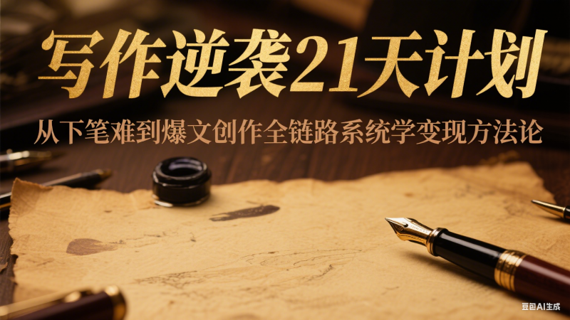 写作逆袭21天计划：从下笔难到爆文创作全链路系统学变现方法论网创-网赚-电商-tk-出海-AI-抖音-快手-小红书-视频号-玩法-创业-小程序-公众号-私域-s粉网创智库