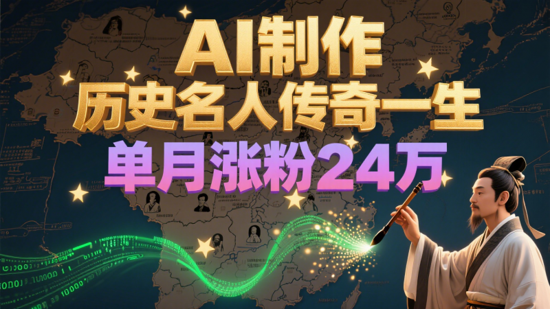暴力起号！用AI制作历史名人传奇一生，单月涨粉24万，涨粉+变现赛道黑马来了网创-网赚-电商-tk-出海-AI-抖音-快手-小红书-视频号-玩法-创业-小程序-公众号-私域-s粉网创智库