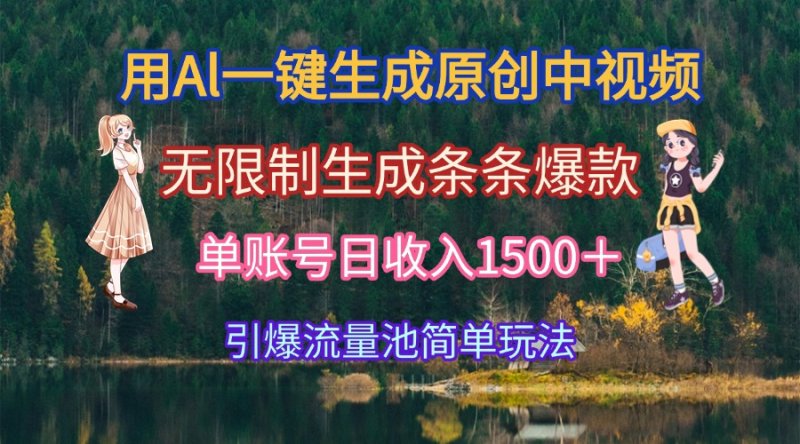 用Al一键生成原创中视频，无限制生成条条爆款，单账号日收入1500＋引爆…网创-网赚-电商-tk-出海-AI-抖音-快手-小红书-视频号-玩法-创业-小程序-公众号-私域-s粉网创智库