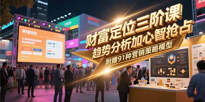 财富定位三阶课，趋势分析加心智抢占，附赠91种营销策略模型网创-网赚-电商-tk-出海-AI-抖音-快手-小红书-视频号-玩法-创业-小程序-公众号-私域-s粉网创智库