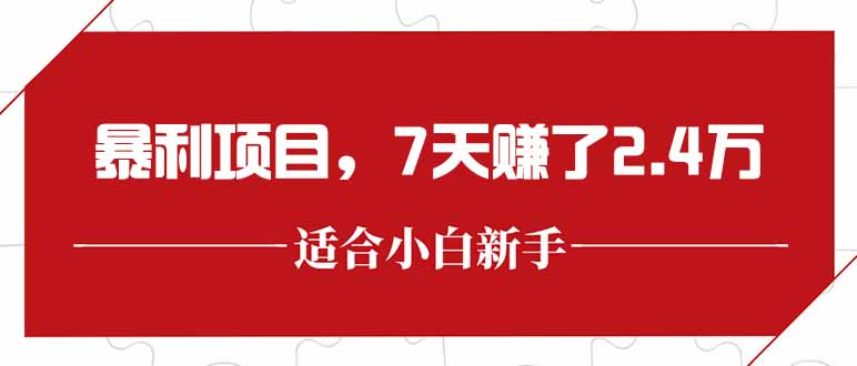 最新暴利项目，每单收益轻松在300以上，7天赚了2.4万网创-网赚-电商-tk-出海-AI-抖音-快手-小红书-视频号-玩法-创业-小程序-公众号-私域-s粉网创智库