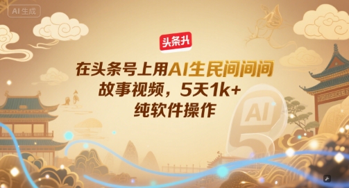 在头条号上用AI生民间故事视频，5天1k+，纯软件操作网创-网赚-电商-tk-出海-AI-抖音-快手-小红书-视频号-玩法-创业-小程序-公众号-私域-s粉网创智库