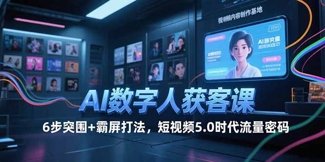 AI数字人获客课，6步突围+霸屏打法，短视频5.0时代流量密码网创-网赚-电商-tk-出海-AI-抖音-快手-小红书-视频号-玩法-创业-小程序-公众号-私域-s粉网创智库