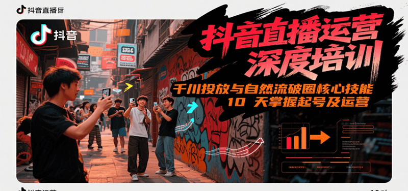 抖音直播运营深度培训，千川投放与自然流核心技能，10天掌握起号及运营(6-7月新课)网创-网赚-电商-tk-出海-AI-抖音-快手-小红书-视频号-玩法-创业-小程序-公众号-私域-s粉网创智库