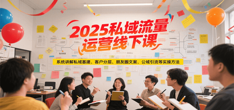 2025私域流量运营线下课，系统讲解私域基建/客户分层/朋友圈文案/公域引流等实操方法网创-网赚-电商-tk-出海-AI-抖音-快手-小红书-视频号-玩法-创业-小程序-公众号-私域-s粉网创智库