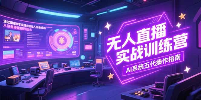 无人直播实操训练营，从设备搭建到话术，AI系统五代操作指南(7月更新网创-网赚-电商-tk-出海-AI-抖音-快手-小红书-视频号-玩法-创业-小程序-公众号-私域-s粉网创智库