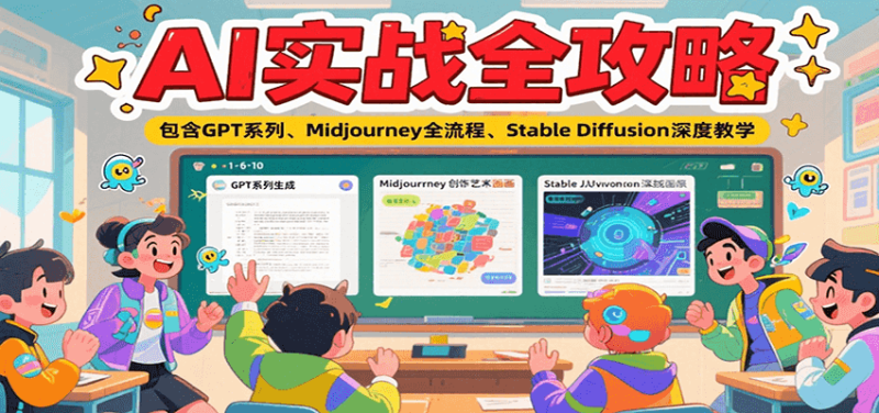 AI实战全攻略，包含GPT系列、Midjourney全流程、Stable Diffusion深度教学网创-网赚-电商-tk-出海-AI-抖音-快手-小红书-视频号-玩法-创业-小程序-公众号-私域-s粉网创智库