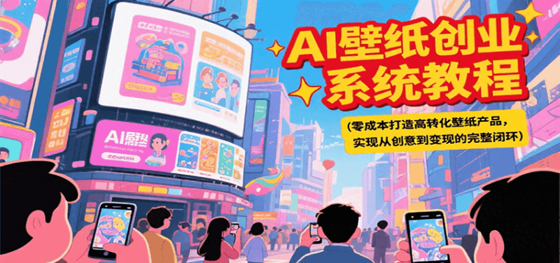 AI壁纸创业系统教程，零成本打造高转化壁纸产品，实现从创意到变现的完整闭环网创-网赚-电商-tk-出海-AI-抖音-快手-小红书-视频号-玩法-创业-小程序-公众号-私域-s粉网创智库