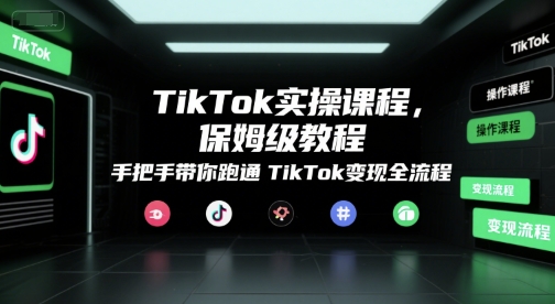 TikTok实操课程，保姆级教程，手把手带你跑通TikTok变现全流程网创-网赚-电商-tk-出海-AI-抖音-快手-小红书-视频号-玩法-创业-小程序-公众号-私域-s粉网创智库