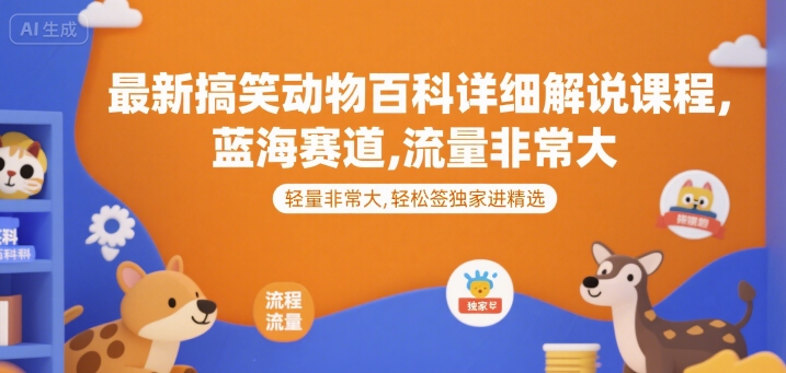 最新搞笑动物百科详细解说课程，蓝海赛道，流量非常大，轻松签独家进精选网创-网赚-电商-tk-出海-AI-抖音-快手-小红书-视频号-玩法-创业-小程序-公众号-私域-s粉网创智库