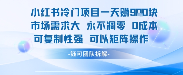 小红书冷门项目一天收益9张，市场需求大，0成本，可复制性强可以矩阵操作网创-网赚-电商-tk-出海-AI-抖音-快手-小红书-视频号-玩法-创业-小程序-公众号-私域-s粉网创智库