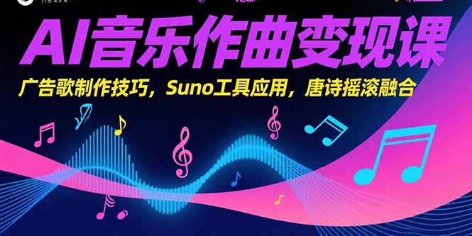 AI音乐作曲变现课，广告歌制作技巧，Suno工具应用，唐诗摇滚融合网创-网赚-电商-tk-出海-AI-抖音-快手-小红书-视频号-玩法-创业-小程序-公众号-私域-s粉网创智库